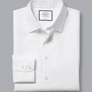 Charles Tyrwhitt Non-Iron Twill Shirt - Size 15, 34 in - White Extra Slim Fit